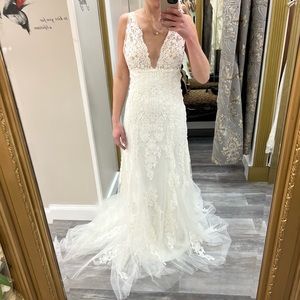 Justin Alexander Illusion and Plunging V-Neckline Slim A-Line Gown